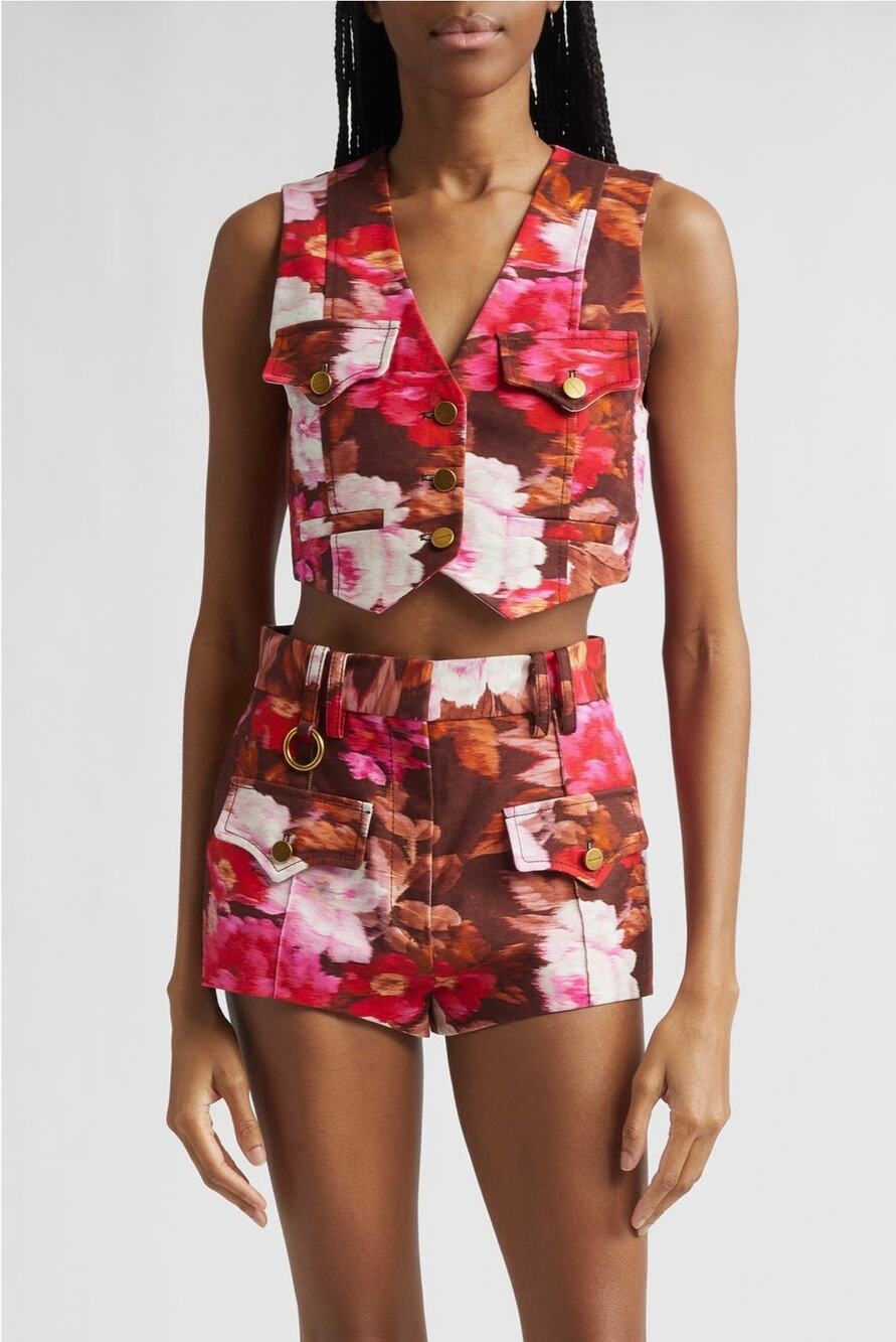 Zimmermann Luna Print Drill Vest Size 6 - Chocolate Rose New with tags